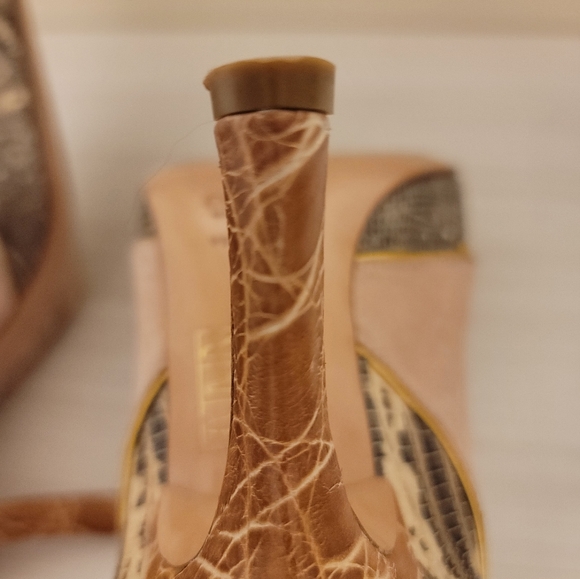 PRADA Calzature Donna Blush Pink Suede Snakeskin Open Toe Heels - Picture 4 of 6